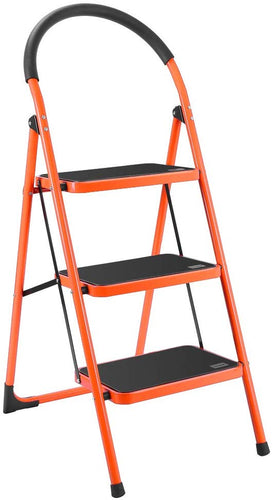Luisladders Folding 3 Step Ladder Portable Space Saving Lightweight Ladders with Sturdy Steel and Anti-Slip Wide Pedal, Multi-Use for Household, Market, Office (330 Lb)